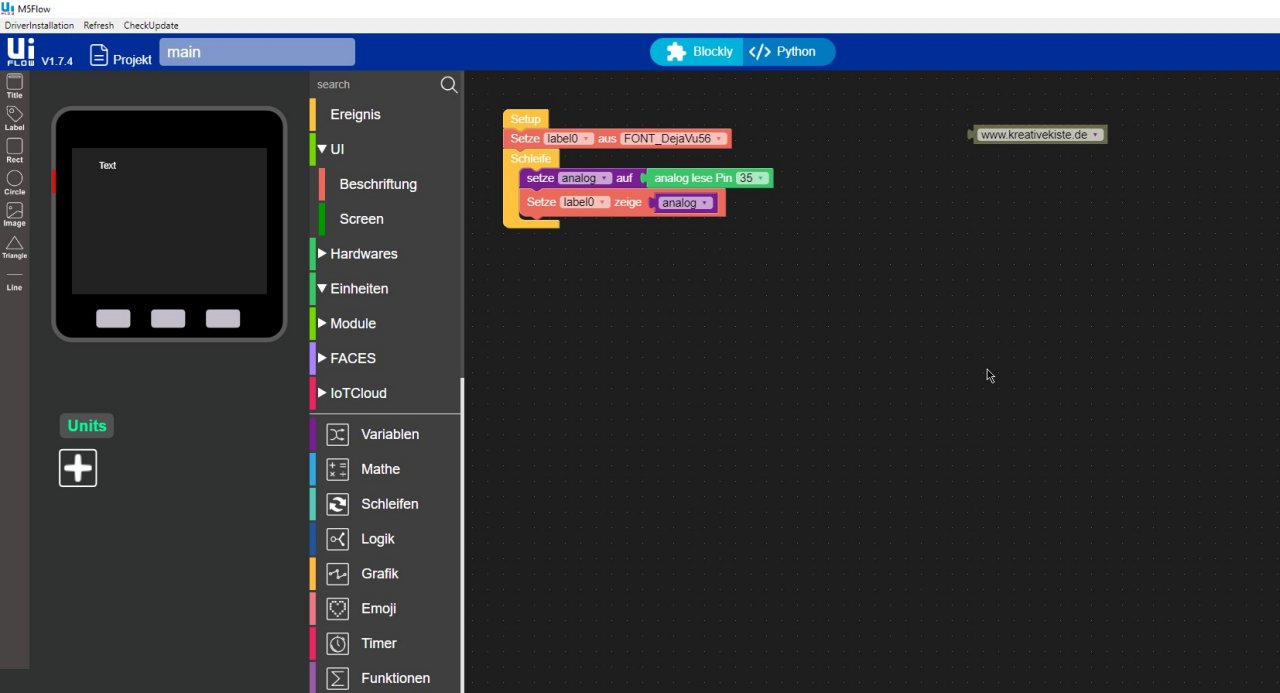 M5 Stack UI FLOW analoge Eingänge auslesen
