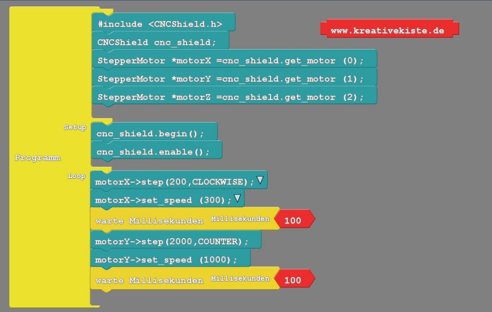 Arduino CNC Stepper Shield mit Ardublock programmieren 2