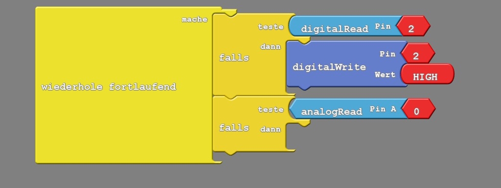 Arduino Grundkurs, grafisches Programmieren mit buten Blöcken