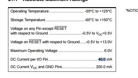 attiny 45 max out pin 40 mA