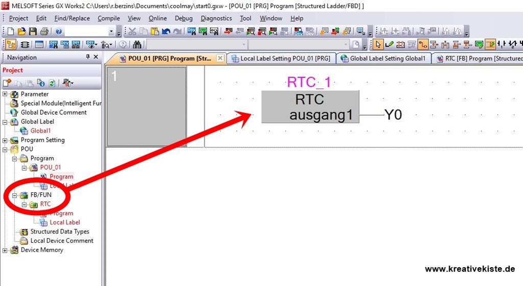 GX works 2 RTC Wochenschaltuhr mit LADDERFB und Coolmay SPSHMI programmieren 1