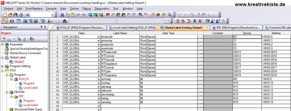 GX works 2 RTC Wochenschaltuhr mit LADDERFB und Coolmay SPSHMI programmieren 2