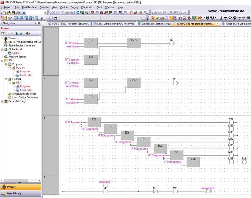 GX works 2 RTC Wochenschaltuhr mit LADDERFB und Coolmay SPSHMI programmieren 4