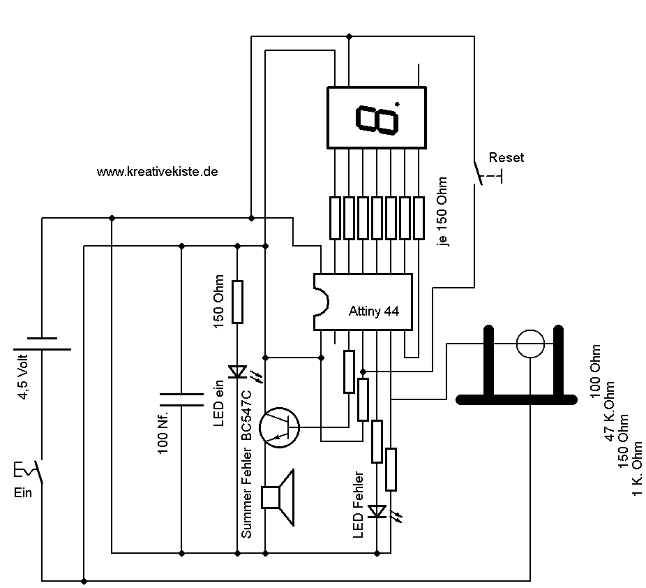 heisser draht mit attiny 44 sieben segmentanzeige
